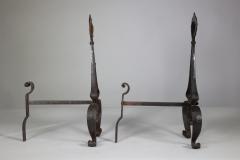 Charles Robert Ashbee C R Ashbee An early pair of Arts Crafts hand wrought iron copper fire dogs  - 4187730