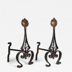 Charles Robert Ashbee C R Ashbee An early pair of Arts Crafts hand wrought iron copper fire dogs  - 4205663