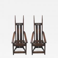 Charles Rohlfs Pair Oak High Back Mission Chairs in the Style of Charles Rohlfs - 718794