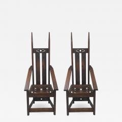 Charles Rohlfs Pair Oak High Back Mission Chairs in the Style of Charles Rohlfs - 718794