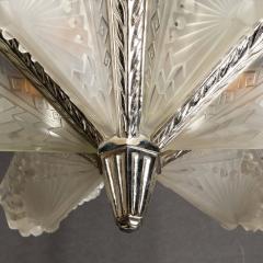 Charles Schneider Art Deco Chandelier signed by Charles Schneider in Frosted Glass with Nickel - 2908794