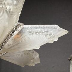 Charles Schneider Art Deco Chandelier signed by Charles Schneider in Frosted Glass with Nickel - 2908892