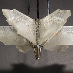 Charles Schneider Art Deco Chandelier signed by Charles Schneider in Frosted Glass with Nickel - 2908897