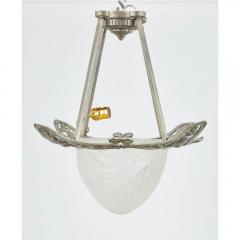 Charles Schneider French Art Deco Bronze and Frosted Glass Plafonnier Pendant Chandelier - 3561333