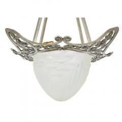 Charles Schneider French Art Deco Bronze and Frosted Glass Plafonnier Pendant Chandelier - 3561342