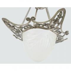 Charles Schneider French Art Deco Bronze and Frosted Glass Plafonnier Pendant Chandelier - 3561345