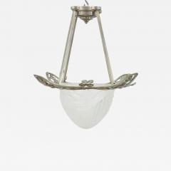 Charles Schneider French Art Deco Bronze and Frosted Glass Plafonnier Pendant Chandelier - 3562787