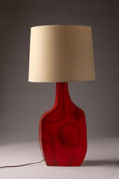 Charles Sucsan Asymmetrical Studio Ceramic Table Lamp in Vibrant Red Glaze 1960s - 4114800