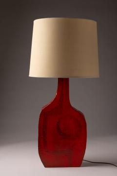 Charles Sucsan Asymmetrical Studio Ceramic Table Lamp in Vibrant Red Glaze 1960s - 4114804