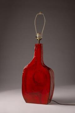 Charles Sucsan Asymmetrical Studio Ceramic Table Lamp in Vibrant Red Glaze 1960s - 4114806