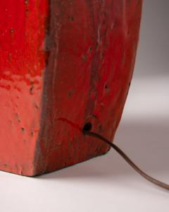 Charles Sucsan Asymmetrical Studio Ceramic Table Lamp in Vibrant Red Glaze 1960s - 4114809