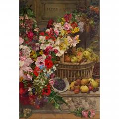 Charles Verlat Very large antique Belgian still life painting of fruits and flowers - 4584863