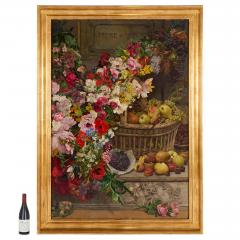 Charles Verlat Very large antique Belgian still life painting of fruits and flowers - 4584871