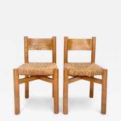 Charlotte Perriand CHARLOTTE PERRIAND PAIR OF MERIBEL ELM AND RUSH DINING CHAIRS LES ARCS C 1960 - 4628261