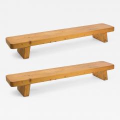 Charlotte Perriand Charlotte Perrand style pair of sturdy solid pine coffee table or benches - 1640647