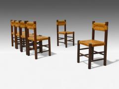 Charlotte Perriand Charlotte Perriand French Modern Straw Wood Six Dining Chairs France 1960s - 4187805