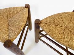 Charlotte Perriand Charlotte Perriand Pair of Tripod Rush Seat and Oak Stools for Les Arcs - 1212850