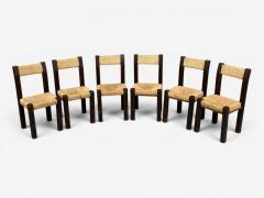 Charlotte Perriand Charlotte Perriand Style Brutalist Dining Chairs Wood Straw France 1960s - 4613435