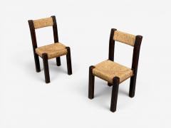 Charlotte Perriand Charlotte Perriand Style Brutalist Dining Chairs Wood Straw France 1960s - 4613438