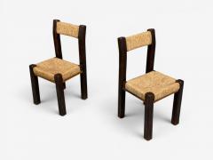 Charlotte Perriand Charlotte Perriand Style Brutalist Dining Chairs Wood Straw France 1960s - 4613439