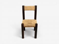 Charlotte Perriand Charlotte Perriand Style Brutalist Dining Chairs Wood Straw France 1960s - 4613442
