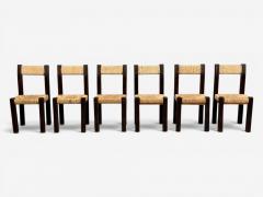 Charlotte Perriand Charlotte Perriand Style Brutalist Dining Chairs Wood Straw France 1960s - 4613444