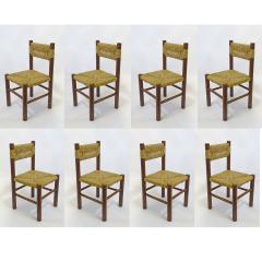 Charlotte Perriand Italian 1960s dining chairs in straw and wood in the style of Charlotte Perriand - 3507342