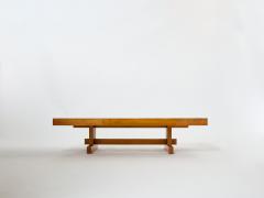 Charlotte Perriand Large French coffee table oak wood petrified wood and slate top 1960 - 3381199