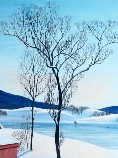Charlotte Sternberg Americana Winter Scene Ice Skaters Mid Century - 4142560