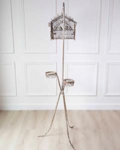 Charming French Birdcage Plant Stand with Original Paint - 4737160