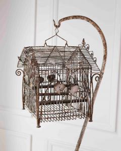 Charming French Birdcage Plant Stand with Original Paint - 4737162