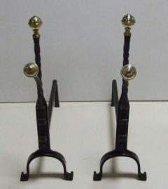 Charming Pair of Brass and Wrought Iron Andirons - 2838687