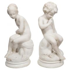 Charming Pair of Italian Carrara Marble Figures of Children 19th Century - 2267459