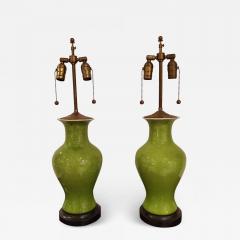 Chartreuse Crackle Glaze Ceramic Table Lamps - 3986404