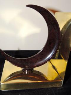Chase Crescent Moon Bakelite and Brass Bookends - 1492407