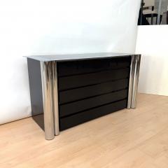Chest of 5 Drawers Black Lacquer and Chrome A Mosca for Cinova Italy 1969 - 4738337