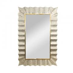 Chevron Pattern Silver leafed Murano Glass Mirror with Brass Details - 4003503