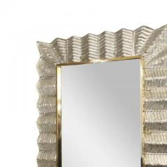 Chevron Pattern Silver leafed Murano Glass Mirror with Brass Details - 4003504