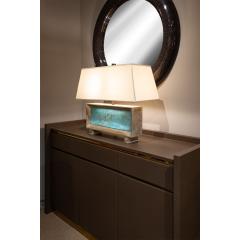 Chic Boxy Table Lamp in Textured Resin with Illuminating Front Panel 1940s - 3481479