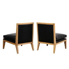 Chic French Pair of Cerused Oak Slipper Chairs with Black Leather 1960s - 2525585