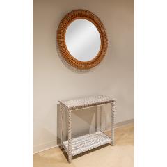 Chic Italian Round Mirror with Artisan Rattan Loop Frame 1960s - 3189174