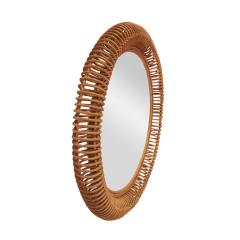 Chic Italian Round Mirror with Artisan Rattan Loop Frame 1960s - 3189175