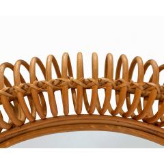 Chic Italian Round Mirror with Artisan Rattan Loop Frame 1960s - 3189176