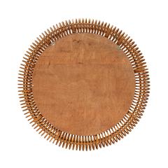 Chic Italian Round Mirror with Artisan Rattan Loop Frame 1960s - 3189178