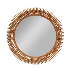 Chic Italian Round Mirror with Artisan Rattan Loop Frame 1960s - 3189179