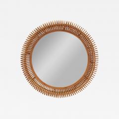 Chic Italian Round Mirror with Artisan Rattan Loop Frame 1960s - 3190395