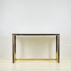 Chic Minimalist Patinated Brass and Marble Console or Library Table - 3729196