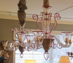 Chic Pair of Murano Gold aventurine 6 light Chandeliers with Ruby red Edging - 1236524