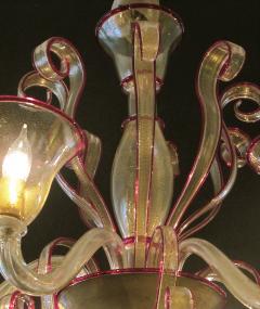 Chic Pair of Murano Gold aventurine 6 light Chandeliers with Ruby red Edging - 1236527