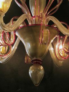 Chic Pair of Murano Gold aventurine 6 light Chandeliers with Ruby red Edging - 1236528